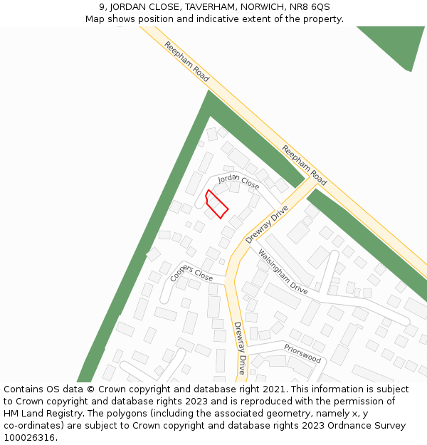 9, JORDAN CLOSE, TAVERHAM, NORWICH, NR8 6QS: Location map and indicative extent of plot