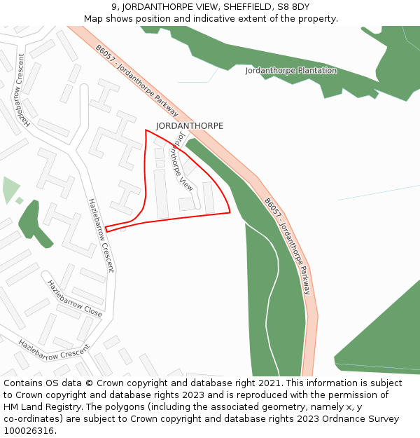 9, JORDANTHORPE VIEW, SHEFFIELD, S8 8DY: Location map and indicative extent of plot