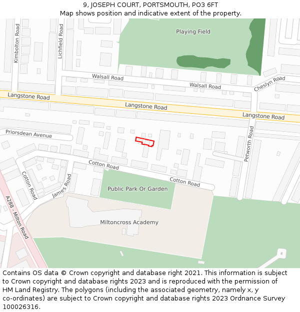 9, JOSEPH COURT, PORTSMOUTH, PO3 6FT: Location map and indicative extent of plot