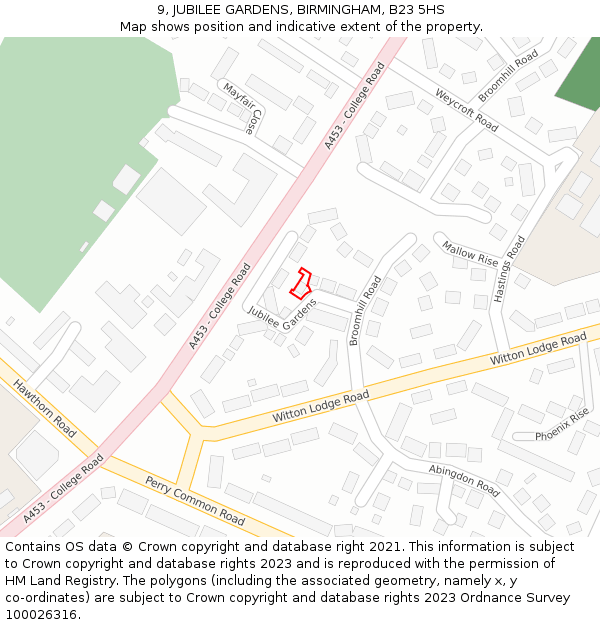 9, JUBILEE GARDENS, BIRMINGHAM, B23 5HS: Location map and indicative extent of plot