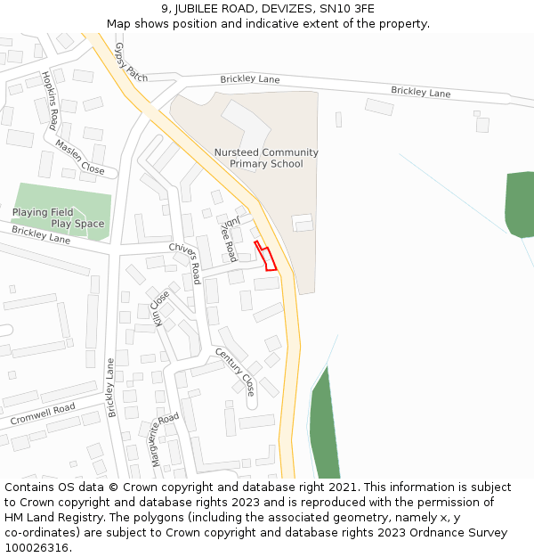 9, JUBILEE ROAD, DEVIZES, SN10 3FE: Location map and indicative extent of plot