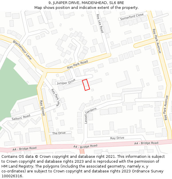 9, JUNIPER DRIVE, MAIDENHEAD, SL6 8RE: Location map and indicative extent of plot