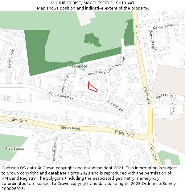 9, JUNIPER RISE, MACCLESFIELD, SK10 4XT: Location map and indicative extent of plot