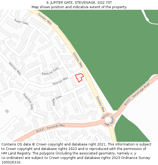 9, JUPITER GATE, STEVENAGE, SG2 7ST: Location map and indicative extent of plot