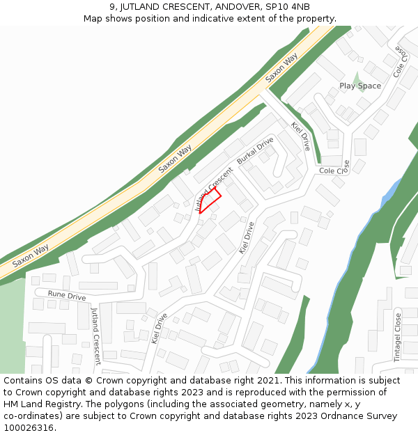 9, JUTLAND CRESCENT, ANDOVER, SP10 4NB: Location map and indicative extent of plot