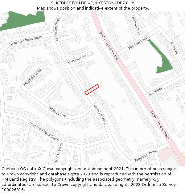 9, KEDLESTON DRIVE, ILKESTON, DE7 8UA: Location map and indicative extent of plot