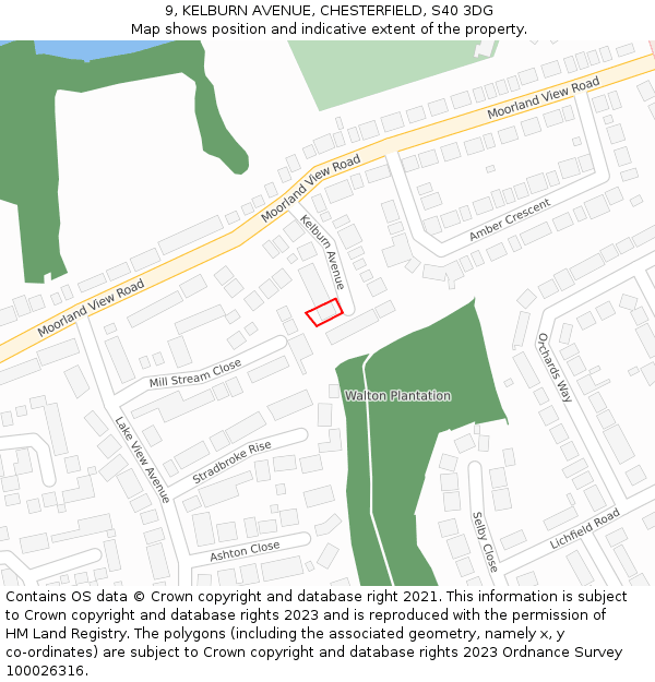 9, KELBURN AVENUE, CHESTERFIELD, S40 3DG: Location map and indicative extent of plot