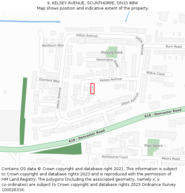9, KELSEY AVENUE, SCUNTHORPE, DN15 8BW: Location map and indicative extent of plot