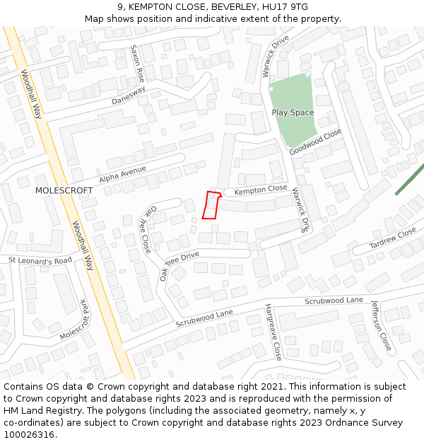 9, KEMPTON CLOSE, BEVERLEY, HU17 9TG: Location map and indicative extent of plot