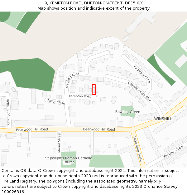 9, KEMPTON ROAD, BURTON-ON-TRENT, DE15 0JX: Location map and indicative extent of plot