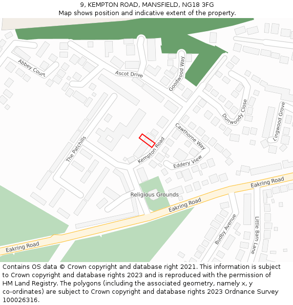 9, KEMPTON ROAD, MANSFIELD, NG18 3FG: Location map and indicative extent of plot