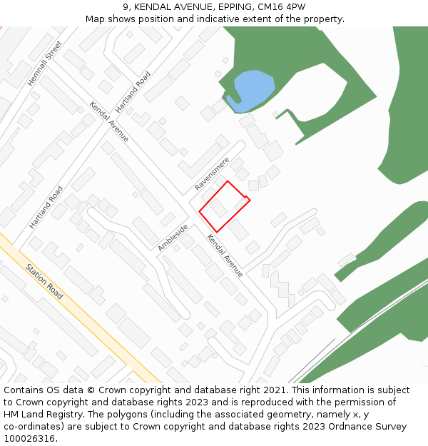 9, KENDAL AVENUE, EPPING, CM16 4PW: Location map and indicative extent of plot