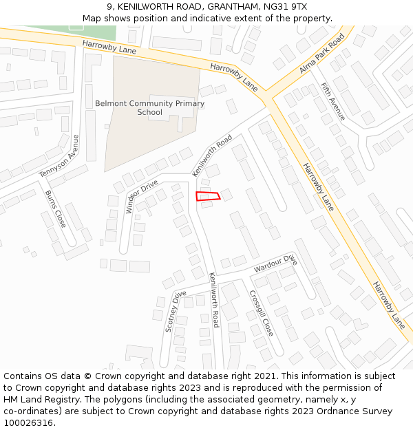 9, KENILWORTH ROAD, GRANTHAM, NG31 9TX: Location map and indicative extent of plot