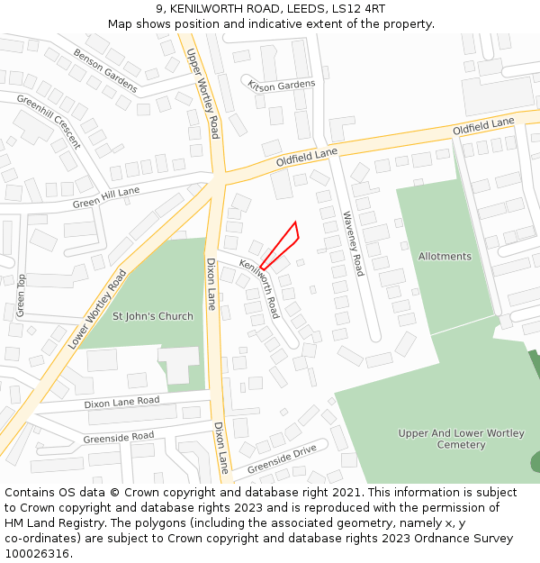 9, KENILWORTH ROAD, LEEDS, LS12 4RT: Location map and indicative extent of plot