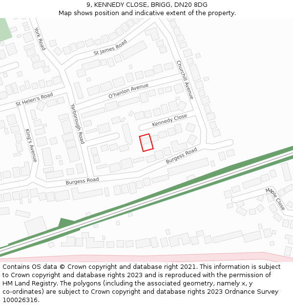 9, KENNEDY CLOSE, BRIGG, DN20 8DG: Location map and indicative extent of plot