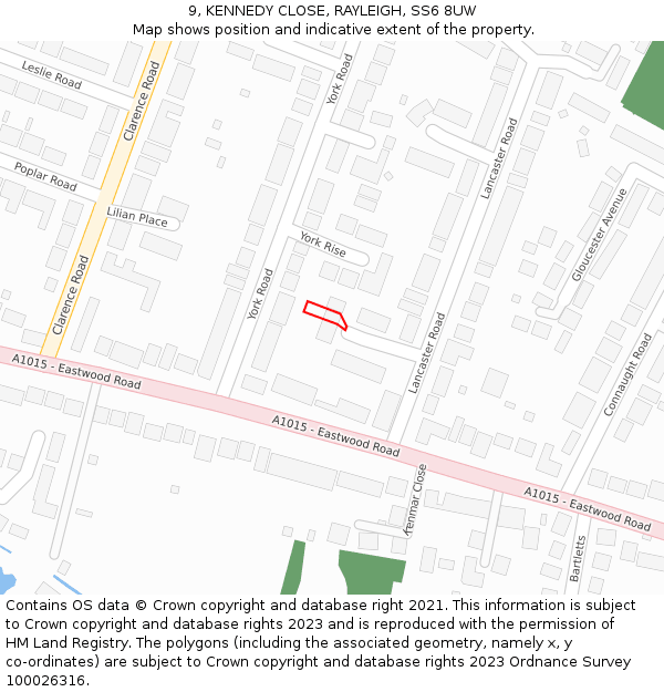 9, KENNEDY CLOSE, RAYLEIGH, SS6 8UW: Location map and indicative extent of plot