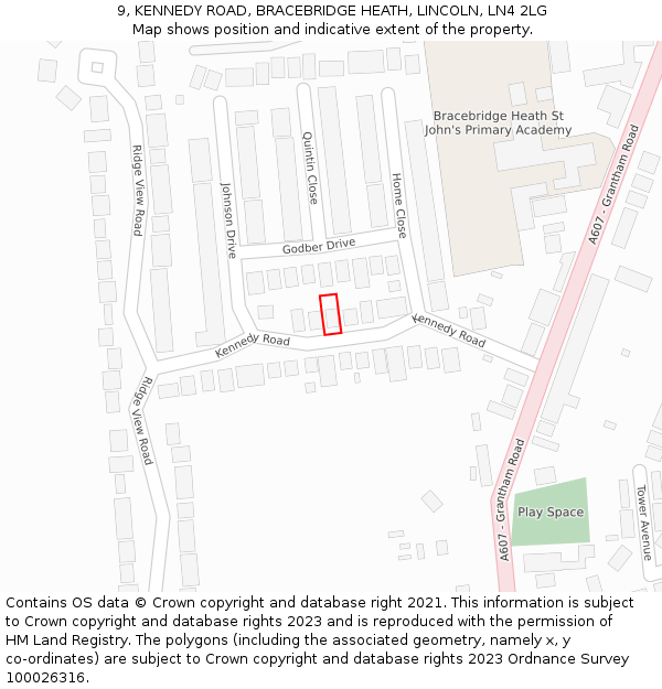 9, KENNEDY ROAD, BRACEBRIDGE HEATH, LINCOLN, LN4 2LG: Location map and indicative extent of plot