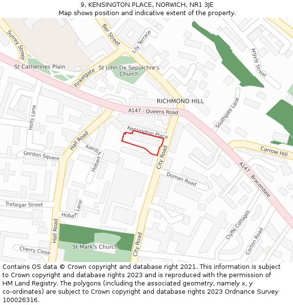 9, KENSINGTON PLACE, NORWICH, NR1 3JE: Location map and indicative extent of plot