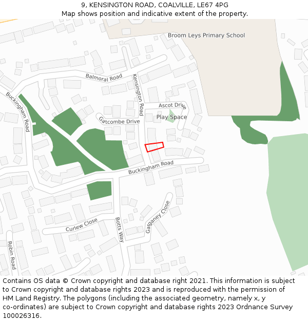 9, KENSINGTON ROAD, COALVILLE, LE67 4PG: Location map and indicative extent of plot
