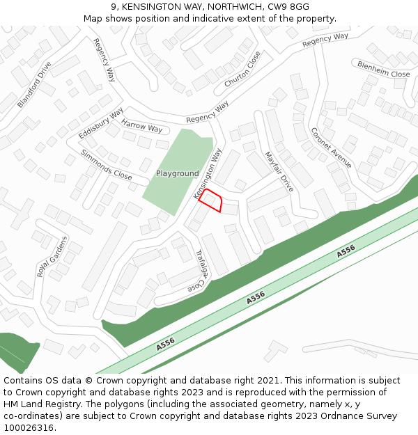 9, KENSINGTON WAY, NORTHWICH, CW9 8GG: Location map and indicative extent of plot