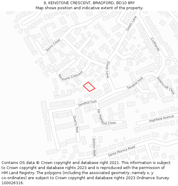 9, KENSTONE CRESCENT, BRADFORD, BD10 8RY: Location map and indicative extent of plot