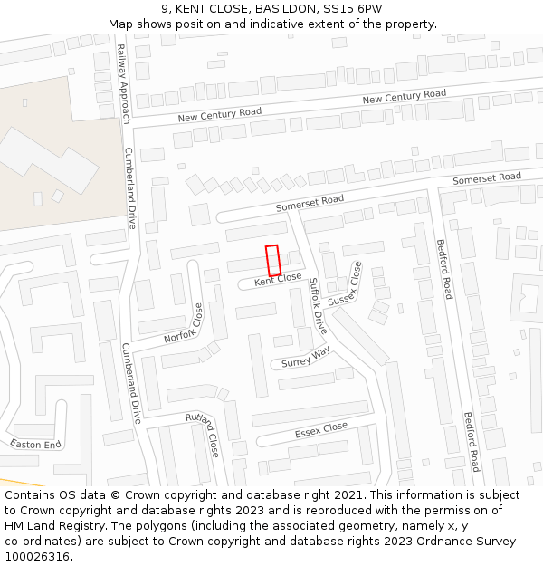 9, KENT CLOSE, BASILDON, SS15 6PW: Location map and indicative extent of plot