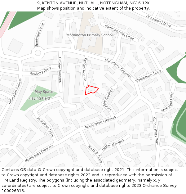 9, KENTON AVENUE, NUTHALL, NOTTINGHAM, NG16 1PX: Location map and indicative extent of plot