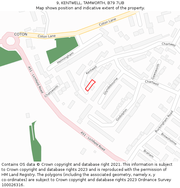 9, KENTWELL, TAMWORTH, B79 7UB: Location map and indicative extent of plot