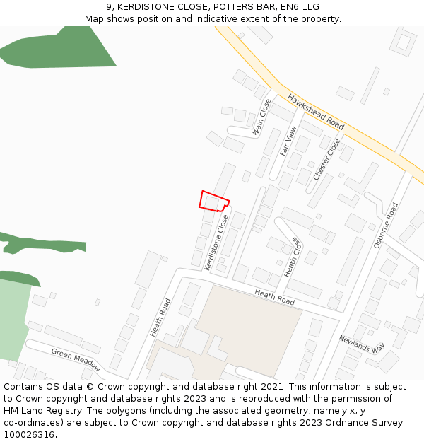 9, KERDISTONE CLOSE, POTTERS BAR, EN6 1LG: Location map and indicative extent of plot