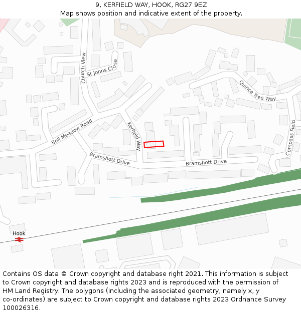 9, KERFIELD WAY, HOOK, RG27 9EZ: Location map and indicative extent of plot