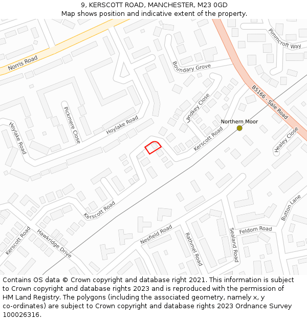 9, KERSCOTT ROAD, MANCHESTER, M23 0GD: Location map and indicative extent of plot