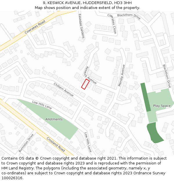 9, KESWICK AVENUE, HUDDERSFIELD, HD3 3HH: Location map and indicative extent of plot