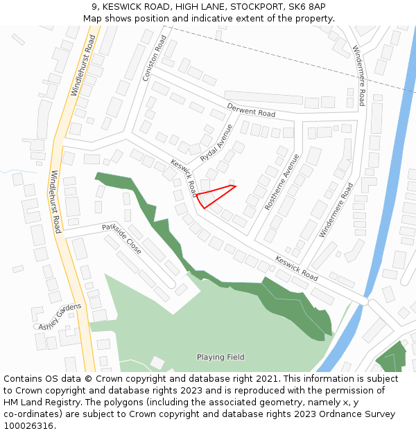 9, KESWICK ROAD, HIGH LANE, STOCKPORT, SK6 8AP: Location map and indicative extent of plot