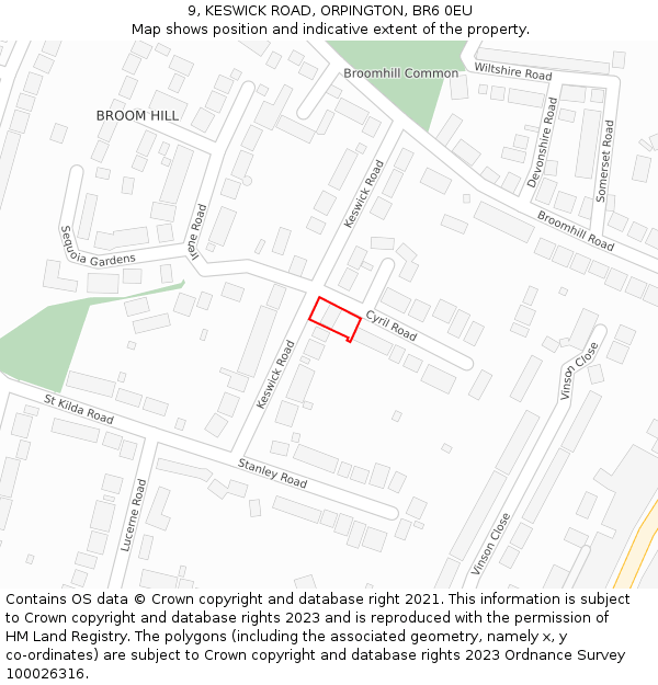 9, KESWICK ROAD, ORPINGTON, BR6 0EU: Location map and indicative extent of plot