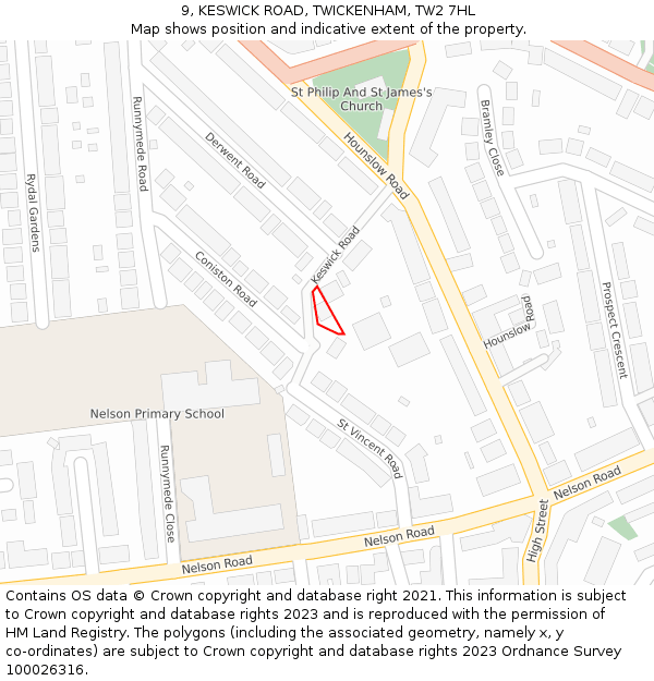 9, KESWICK ROAD, TWICKENHAM, TW2 7HL: Location map and indicative extent of plot
