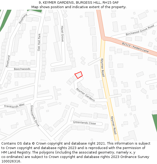 9, KEYMER GARDENS, BURGESS HILL, RH15 0AF: Location map and indicative extent of plot