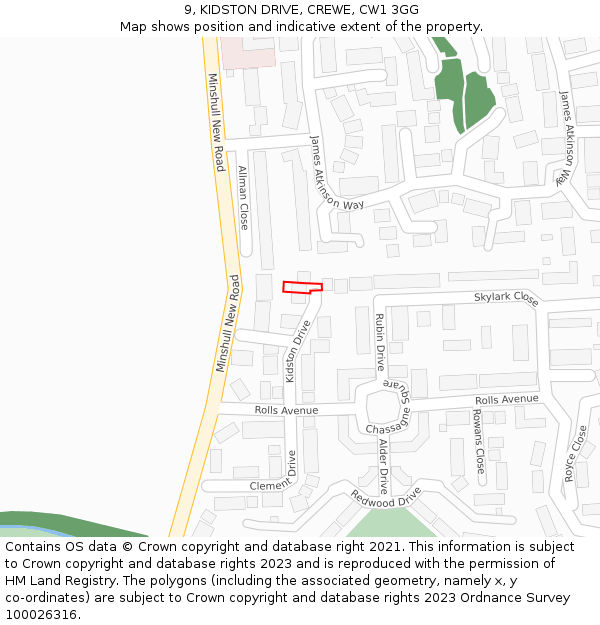 9, KIDSTON DRIVE, CREWE, CW1 3GG: Location map and indicative extent of plot