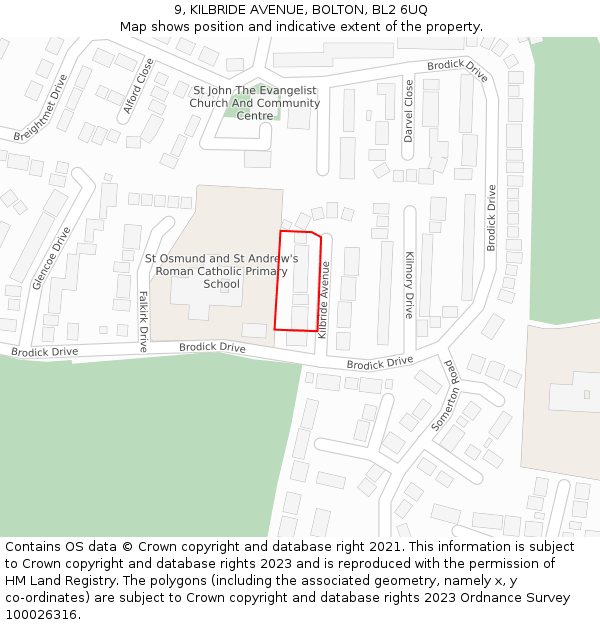 9, KILBRIDE AVENUE, BOLTON, BL2 6UQ: Location map and indicative extent of plot