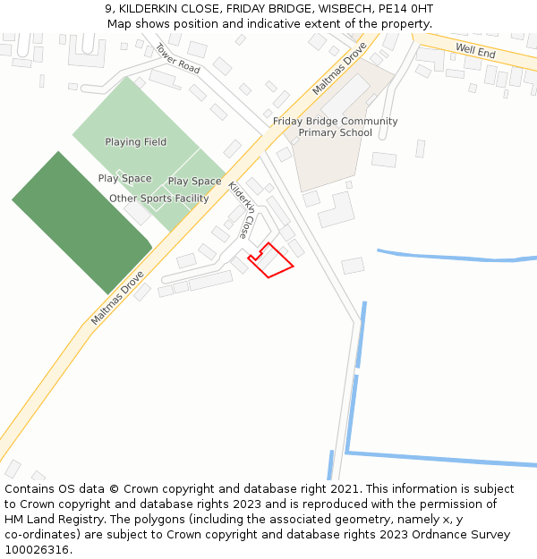 9, KILDERKIN CLOSE, FRIDAY BRIDGE, WISBECH, PE14 0HT: Location map and indicative extent of plot