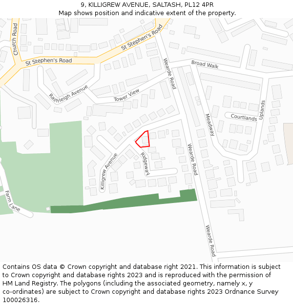 9, KILLIGREW AVENUE, SALTASH, PL12 4PR: Location map and indicative extent of plot