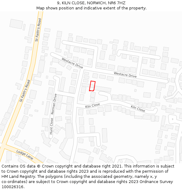 9, KILN CLOSE, NORWICH, NR6 7HZ: Location map and indicative extent of plot