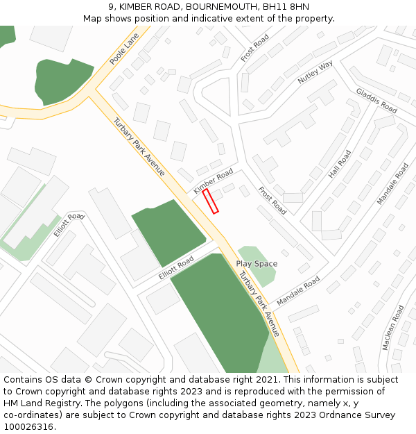 9, KIMBER ROAD, BOURNEMOUTH, BH11 8HN: Location map and indicative extent of plot