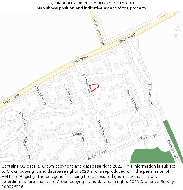 9, KIMBERLEY DRIVE, BASILDON, SS15 4DU: Location map and indicative extent of plot