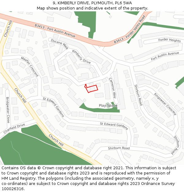 9, KIMBERLY DRIVE, PLYMOUTH, PL6 5WA: Location map and indicative extent of plot