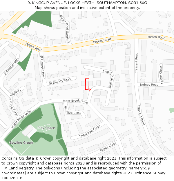 9, KINGCUP AVENUE, LOCKS HEATH, SOUTHAMPTON, SO31 6XG: Location map and indicative extent of plot