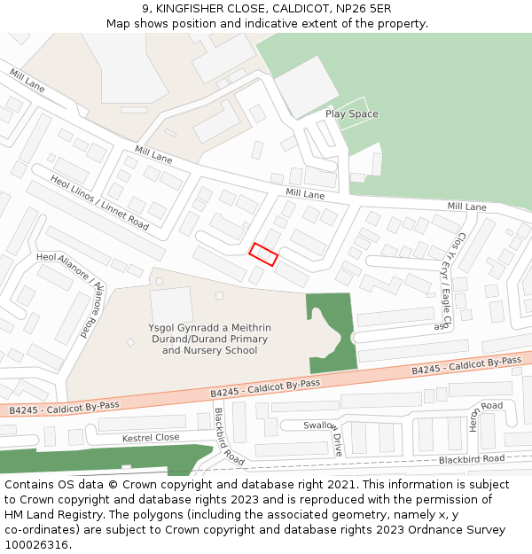 9, KINGFISHER CLOSE, CALDICOT, NP26 5ER: Location map and indicative extent of plot