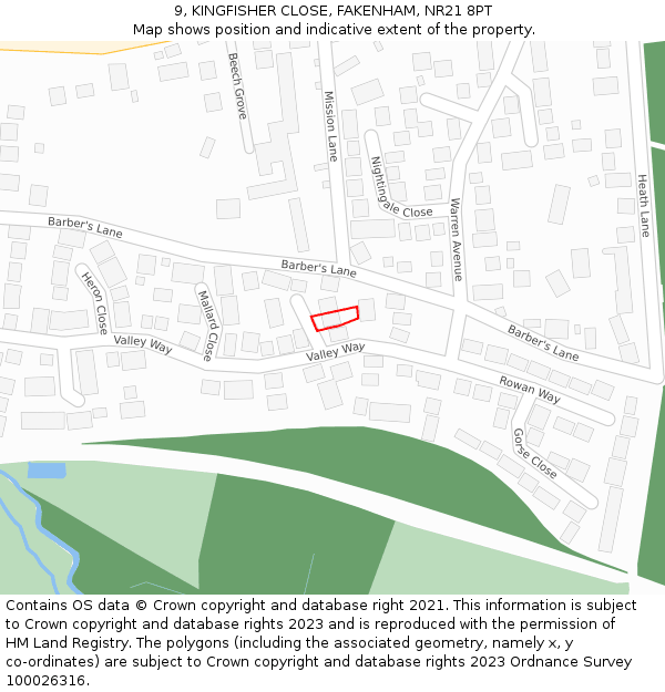 9, KINGFISHER CLOSE, FAKENHAM, NR21 8PT: Location map and indicative extent of plot