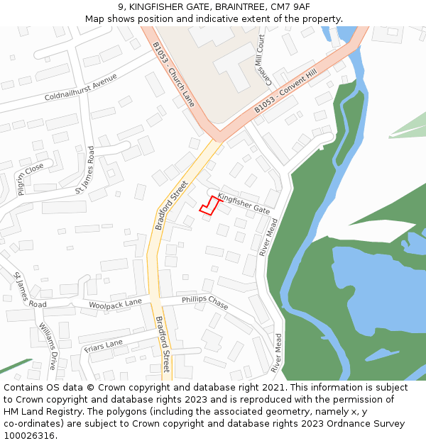 9, KINGFISHER GATE, BRAINTREE, CM7 9AF: Location map and indicative extent of plot
