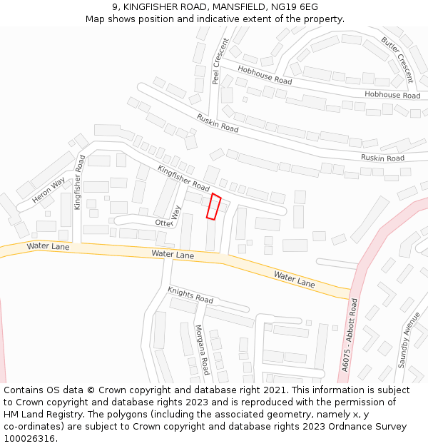 9, KINGFISHER ROAD, MANSFIELD, NG19 6EG: Location map and indicative extent of plot