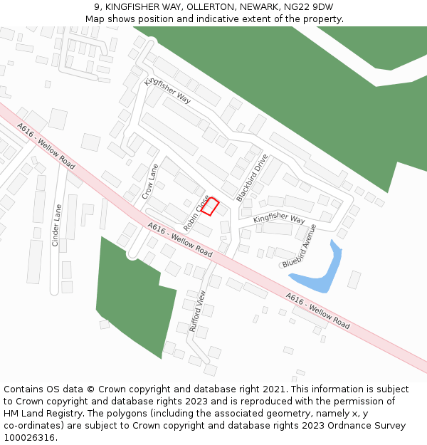 9, KINGFISHER WAY, OLLERTON, NEWARK, NG22 9DW: Location map and indicative extent of plot